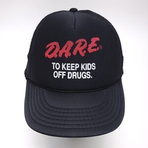 Vintage DARE Trucker Hat Cap Black Snap Back Mens 90s Keep Kids Off Drugs
